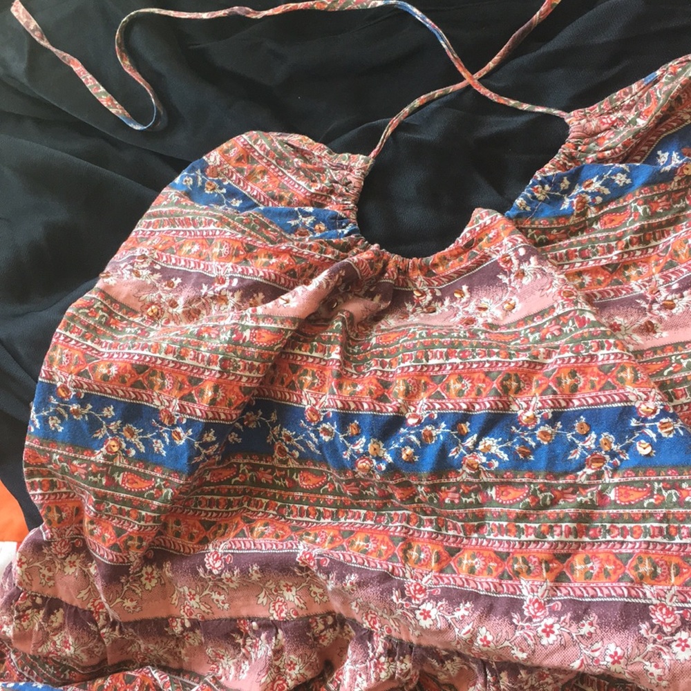 Boho halter neck a line cotton midi  Dress